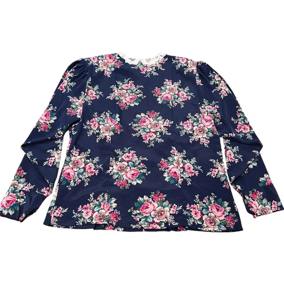Vintage Cottagecore Floral Blouse w/ Lace Collar J&P Originals, Size 14 - Picture 7 of 7